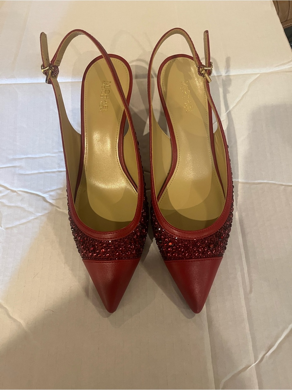 Michael Kors Red Pointed Crystal Slingback Pumps